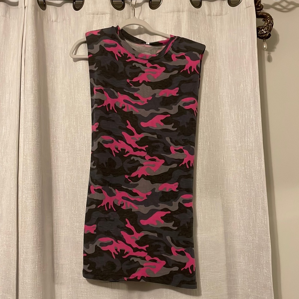 pink and blue camo mini dress